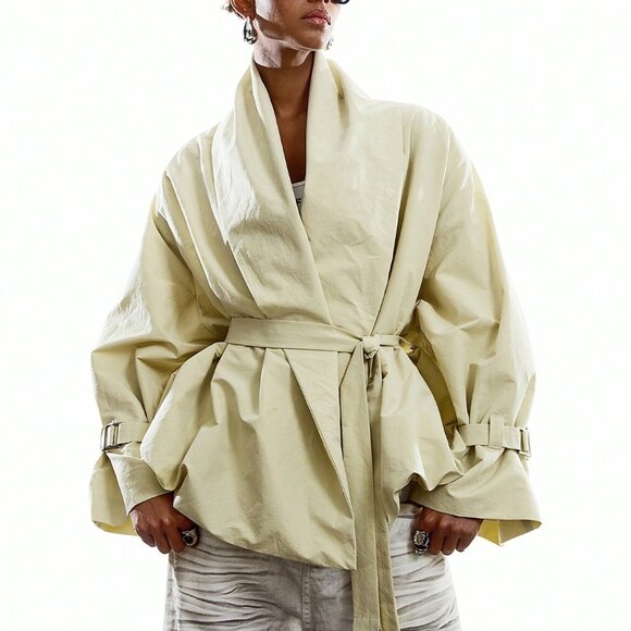 Mint Green Casual Women's Minimalist Long Sleeve Trench Coat - Picture 8 of 9